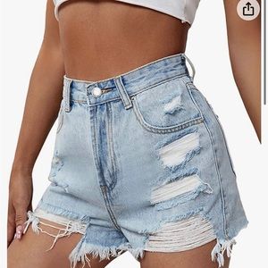 High waisted distressed jean shorts